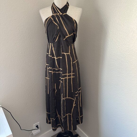 Banana Republic Factory Dresses & Skirts - Banana Republic Factory Wrap Halter Neck Midi Dress Sleeveless Polyester Brown P